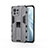 Silicone Matte Finish and Plastic Back Cover Case with Magnetic Stand H02 for Xiaomi Mi 11 Lite 5G Gray