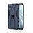 Silicone Matte Finish and Plastic Back Cover Case with Magnetic Stand H02 for Xiaomi Mi 11 Lite 5G NE Blue