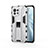 Silicone Matte Finish and Plastic Back Cover Case with Magnetic Stand H02 for Xiaomi Mi 11 Lite 5G NE Silver