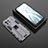 Silicone Matte Finish and Plastic Back Cover Case with Magnetic Stand H03 for Xiaomi Mi 11 Lite 5G NE Gray