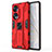 Silicone Matte Finish and Plastic Back Cover Case with Magnetic Stand KC1 for Huawei Honor 70 5G Red