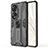 Silicone Matte Finish and Plastic Back Cover Case with Magnetic Stand KC1 for Huawei Honor 70 Pro 5G Black