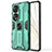 Silicone Matte Finish and Plastic Back Cover Case with Magnetic Stand KC1 for Huawei Honor 70 Pro 5G Green