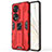 Silicone Matte Finish and Plastic Back Cover Case with Magnetic Stand KC1 for Huawei Honor 70 Pro 5G Red