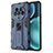 Silicone Matte Finish and Plastic Back Cover Case with Magnetic Stand KC1 for Huawei Honor Magic4 5G Blue