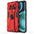 Silicone Matte Finish and Plastic Back Cover Case with Magnetic Stand KC1 for Huawei Honor Magic4 5G Red