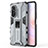 Silicone Matte Finish and Plastic Back Cover Case with Magnetic Stand KC1 for Huawei Nova 9 SE Gray