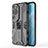 Silicone Matte Finish and Plastic Back Cover Case with Magnetic Stand KC1 for Huawei P60 Art