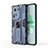 Silicone Matte Finish and Plastic Back Cover Case with Magnetic Stand KC1 for Oppo Reno11 5G Blue