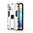 Silicone Matte Finish and Plastic Back Cover Case with Magnetic Stand KC1 for Samsung Galaxy A71 4G A715 White