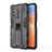 Silicone Matte Finish and Plastic Back Cover Case with Magnetic Stand KC1 for Vivo iQOO Z5 5G Black