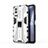 Silicone Matte Finish and Plastic Back Cover Case with Magnetic Stand KC1 for Vivo Y72 5G Silver