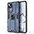 Silicone Matte Finish and Plastic Back Cover Case with Magnetic Stand KC1 for Xiaomi Mi 12T Pro 5G Blue