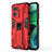 Silicone Matte Finish and Plastic Back Cover Case with Magnetic Stand KC1 for Xiaomi Redmi 10 5G Red