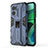 Silicone Matte Finish and Plastic Back Cover Case with Magnetic Stand KC1 for Xiaomi Redmi 11 Prime 5G Blue