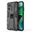 Silicone Matte Finish and Plastic Back Cover Case with Magnetic Stand KC1 for Xiaomi Redmi Note 11E 5G Black