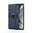 Silicone Matte Finish and Plastic Back Cover Case with Magnetic Stand KC2 for Huawei Honor V40 5G Blue