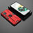 Silicone Matte Finish and Plastic Back Cover Case with Magnetic Stand KC2 for Huawei P60 Red