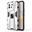 Silicone Matte Finish and Plastic Back Cover Case with Magnetic Stand KC2 for Vivo iQOO Neo6 SE 5G White