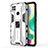 Silicone Matte Finish and Plastic Back Cover Case with Magnetic Stand KC2 for Xiaomi POCO C3 White