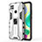 Silicone Matte Finish and Plastic Back Cover Case with Magnetic Stand KC2 for Xiaomi POCO C31 White