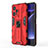 Silicone Matte Finish and Plastic Back Cover Case with Magnetic Stand KC2 for Xiaomi Poco F5 5G Red