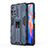 Silicone Matte Finish and Plastic Back Cover Case with Magnetic Stand KC2 for Xiaomi Poco M4 Pro 5G Blue