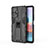 Silicone Matte Finish and Plastic Back Cover Case with Magnetic Stand KC2 for Xiaomi Redmi Note 10 Pro 4G Black