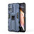 Silicone Matte Finish and Plastic Back Cover Case with Magnetic Stand KC2 for Xiaomi Redmi Note 11 Pro+ Plus 5G Blue