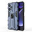 Silicone Matte Finish and Plastic Back Cover Case with Magnetic Stand KC2 for Xiaomi Redmi Note 12 Turbo 5G Blue