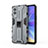 Silicone Matte Finish and Plastic Back Cover Case with Magnetic Stand KC3 for Vivo V21e 5G Gray