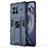 Silicone Matte Finish and Plastic Back Cover Case with Magnetic Stand KC3 for Vivo X80 5G Blue