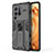Silicone Matte Finish and Plastic Back Cover Case with Magnetic Stand KC3 for Vivo X80 Pro 5G Black