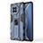 Silicone Matte Finish and Plastic Back Cover Case with Magnetic Stand KC3 for Vivo X90 5G Blue