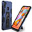 Silicone Matte Finish and Plastic Back Cover Case with Magnetic Stand MQ1 for Samsung Galaxy A11 Blue