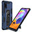 Silicone Matte Finish and Plastic Back Cover Case with Magnetic Stand MQ1 for Samsung Galaxy A31 Blue