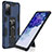 Silicone Matte Finish and Plastic Back Cover Case with Magnetic Stand MQ1 for Samsung Galaxy S20 FE 4G Blue