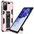 Silicone Matte Finish and Plastic Back Cover Case with Magnetic Stand MQ1 for Samsung Galaxy S20 FE 4G Rose Gold