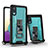 Silicone Matte Finish and Plastic Back Cover Case with Magnetic Stand QW1 for Samsung Galaxy M02 Sky Blue