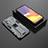 Silicone Matte Finish and Plastic Back Cover Case with Magnetic Stand T01 for Samsung Galaxy A05s Gray