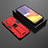 Silicone Matte Finish and Plastic Back Cover Case with Magnetic Stand T01 for Samsung Galaxy A34 5G Red