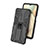 Silicone Matte Finish and Plastic Back Cover Case with Magnetic Stand T01 for Samsung Galaxy M12