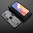 Silicone Matte Finish and Plastic Back Cover Case with Magnetic Stand T02 for Oppo F19 Pro Gray