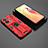 Silicone Matte Finish and Plastic Back Cover Case with Magnetic Stand T02 for Oppo Reno9 Pro+ Plus 5G Red