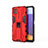 Silicone Matte Finish and Plastic Back Cover Case with Magnetic Stand T03 for Samsung Galaxy F42 5G Red