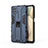 Silicone Matte Finish and Plastic Back Cover Case with Magnetic Stand T04 for Samsung Galaxy A12 5G Blue