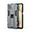 Silicone Matte Finish and Plastic Back Cover Case with Magnetic Stand T04 for Samsung Galaxy A12 5G Gray