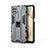 Silicone Matte Finish and Plastic Back Cover Case with Magnetic Stand T04 for Samsung Galaxy A12 Gray