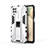 Silicone Matte Finish and Plastic Back Cover Case with Magnetic Stand T04 for Samsung Galaxy A12 Nacho White