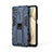 Silicone Matte Finish and Plastic Back Cover Case with Magnetic Stand T04 for Samsung Galaxy F12 Blue